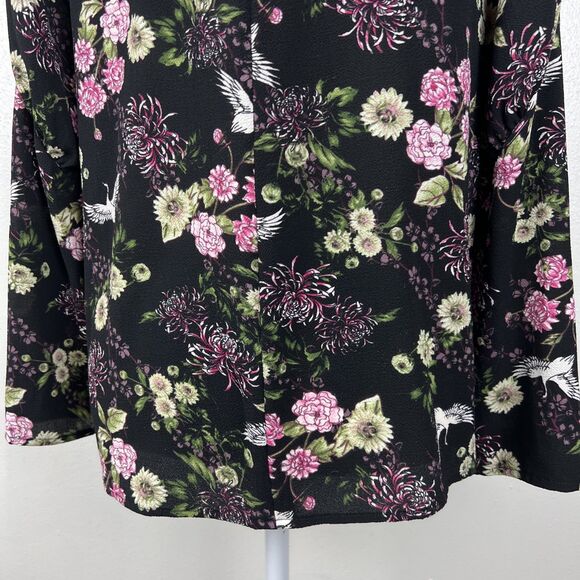 Kensie Blouse Women Extra Small Black Pink Floral All Over Print Long Sleeve - Picture 11 of 13